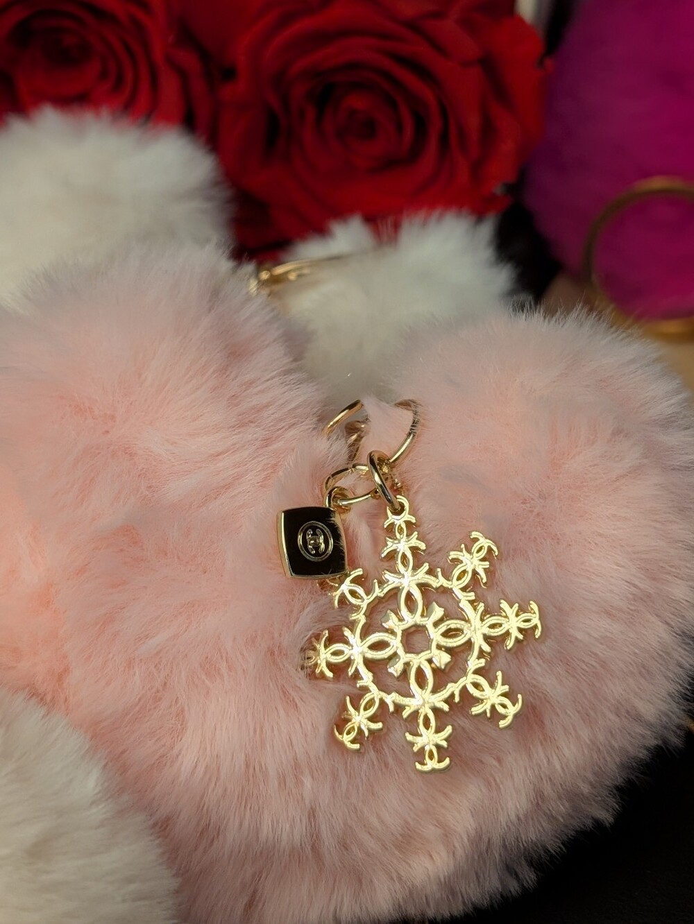 Chanel Beaute GWP keychain Monogram Snowflake UPGRADED TO ADD FLUFF KEYCHAIN!